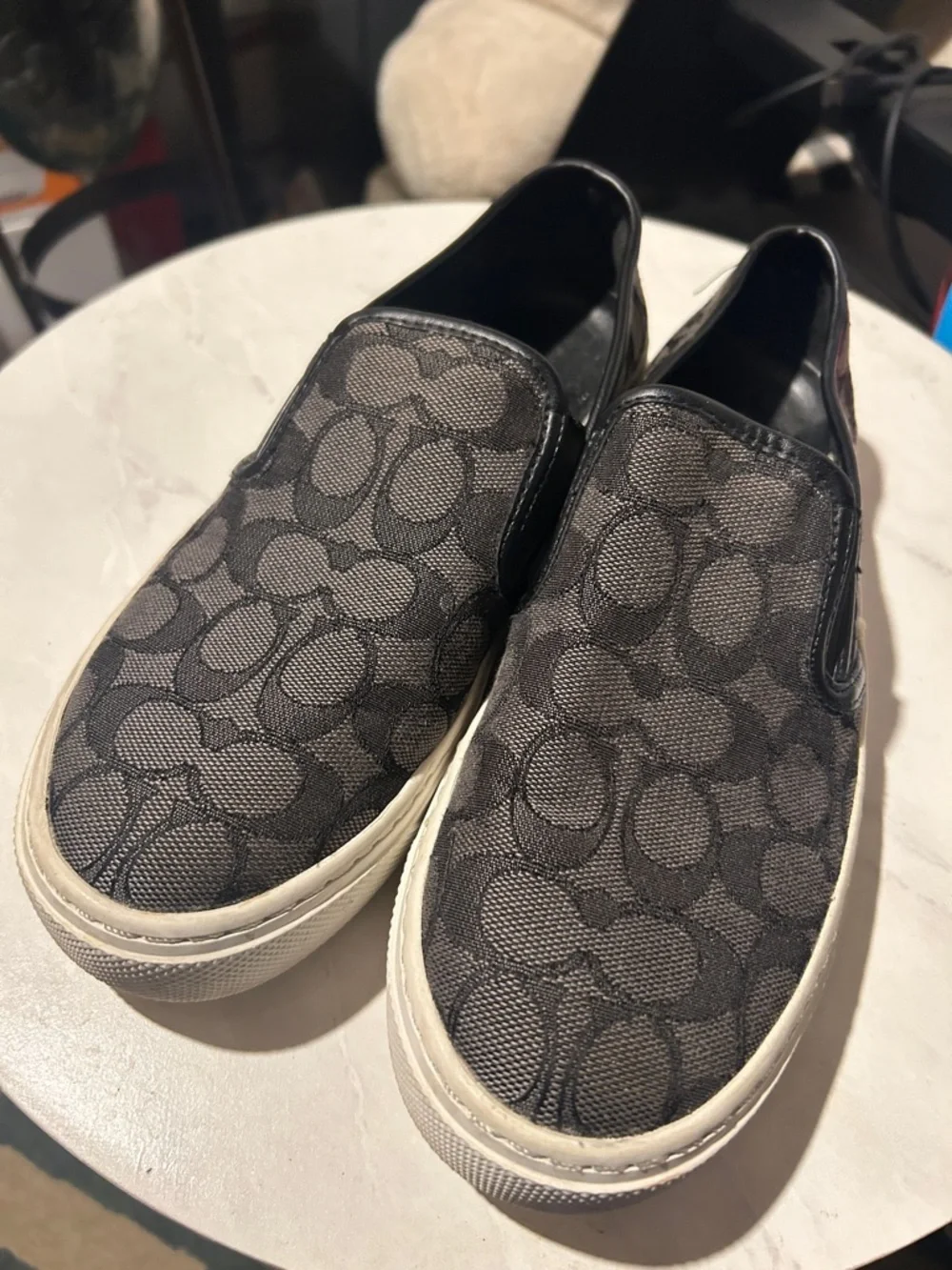 Slip-On Canvas Men's Sneakers in Charcoal with Signature Pattern